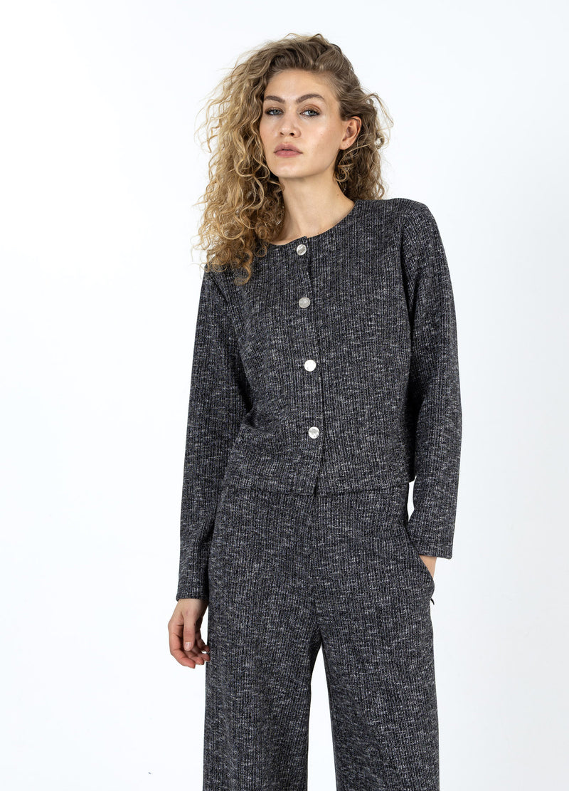 Coster Copenhagen STICKAD JACKA MED KNAPPAR Knitwear Black/grey mix - 106