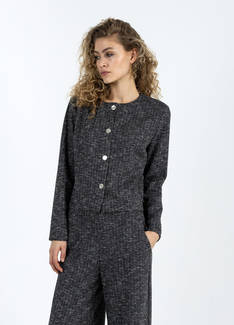 Coster Copenhagen STICKAD JACKA MED KNAPPAR Knitwear Black/grey mix - 106