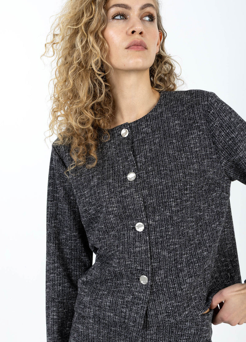 Coster Copenhagen STICKAD JACKA MED KNAPPAR Knitwear Black/grey mix - 106