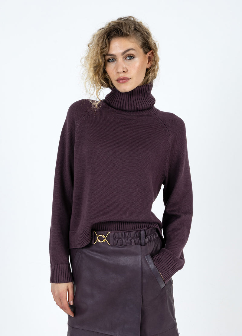 Coster Copenhagen STICKAD MED HÖG HALS I BOMULL Knitwear Bordeaux - 653