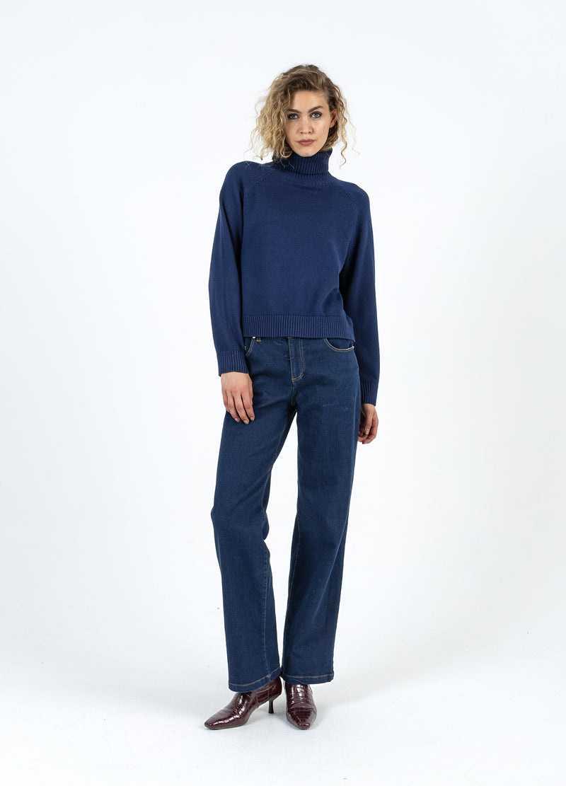 Coster Copenhagen STICKAD MED HÖG HALS I BOMULL Knitwear Eclipse blue - 555