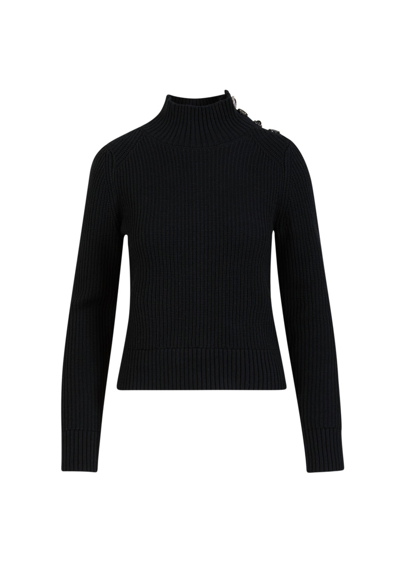 Coster Copenhagen STICKAD MED HÖG HALS OCH KNAPPAR Knitwear Black - 100