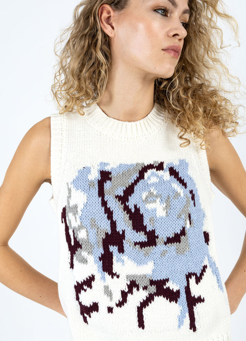 Coster Copenhagen STICKAD VÄST MED ROS Knitwear Pearl - 263