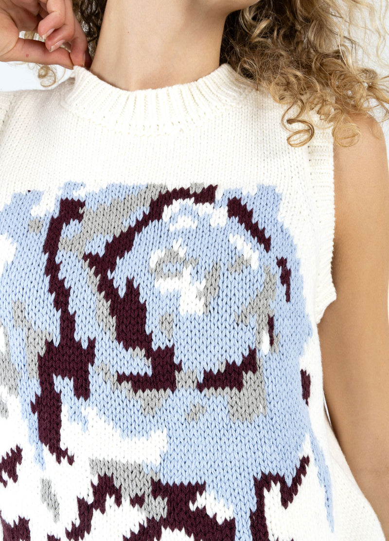 Coster Copenhagen STICKAD VÄST MED ROS Knitwear Pearl - 263