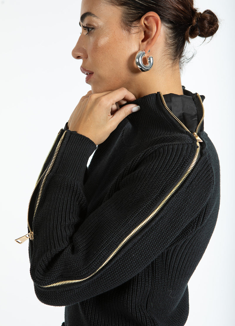 Coster Copenhagen STICKA MED HÖG HALS OCH DRAGKEDJA Knitwear Black - 100