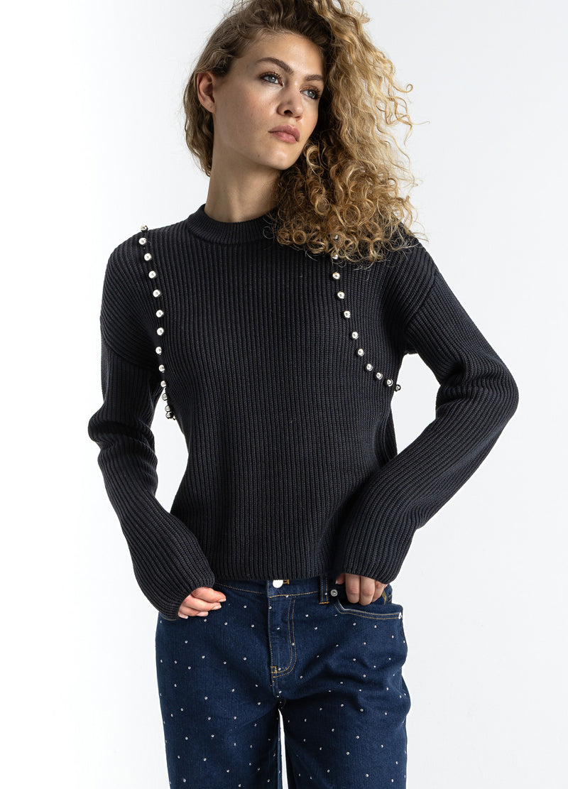 Coster Copenhagen STICKA MED SILVERPÄRLOR Knitwear Black - 100