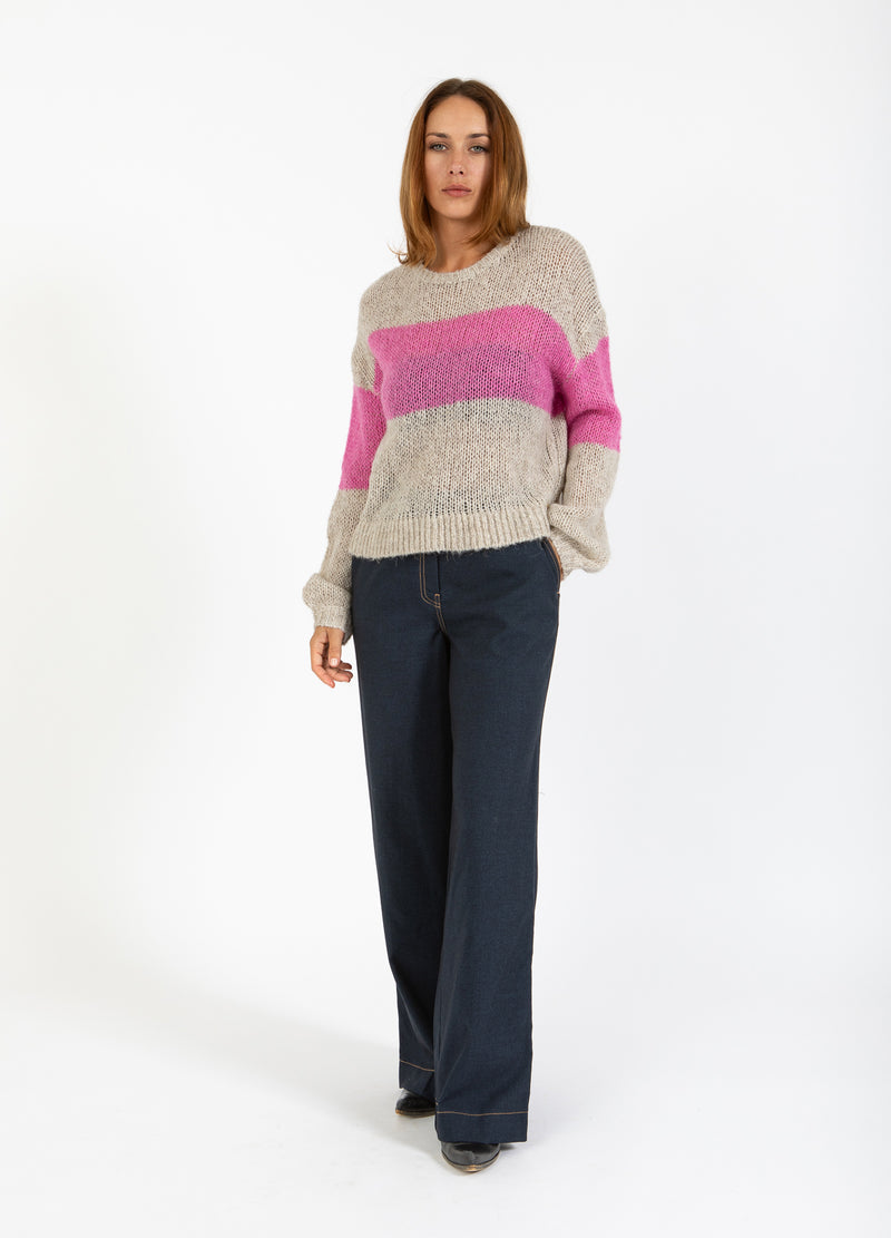 Coster Copenhagen STICKA MED STORA RÄNDER Knitwear Sand / Magenta - 861