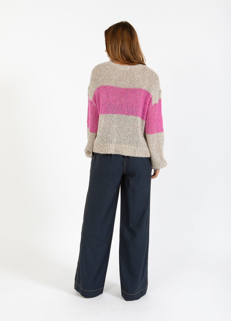 Coster Copenhagen STICKA MED STORA RÄNDER Knitwear Sand / Magenta - 861