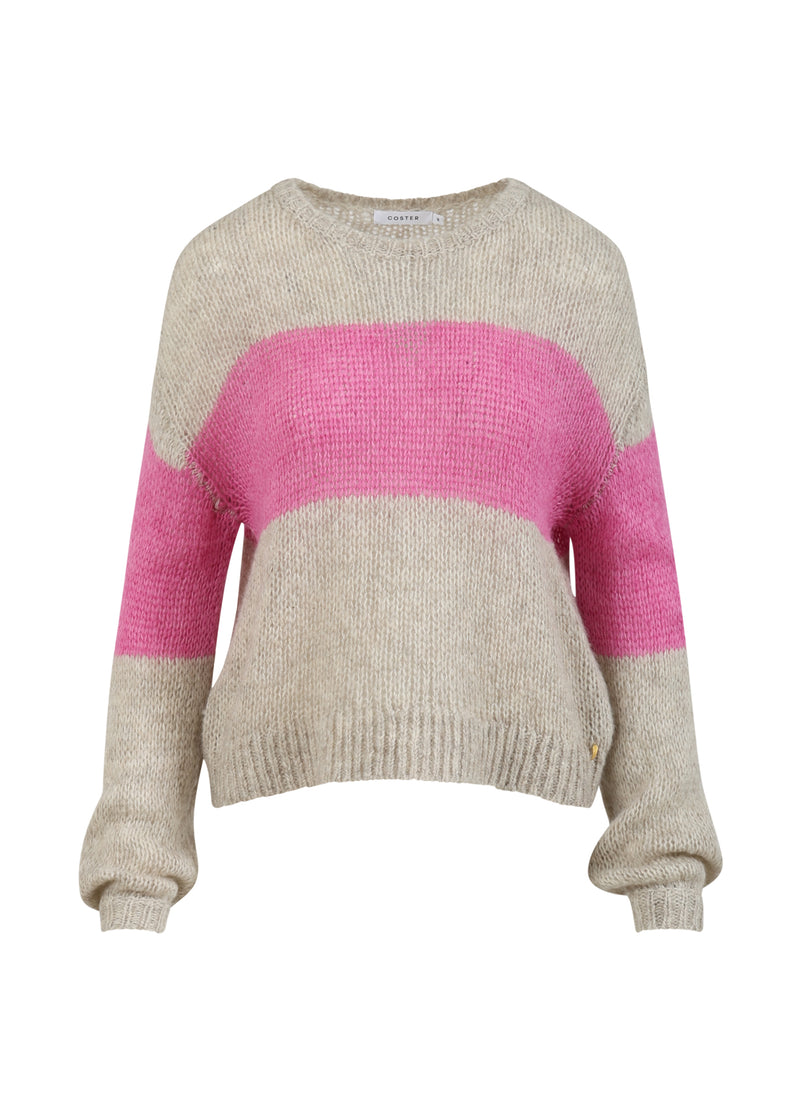 Coster Copenhagen STICKA MED STORA RÄNDER Knitwear Sand / Magenta - 861