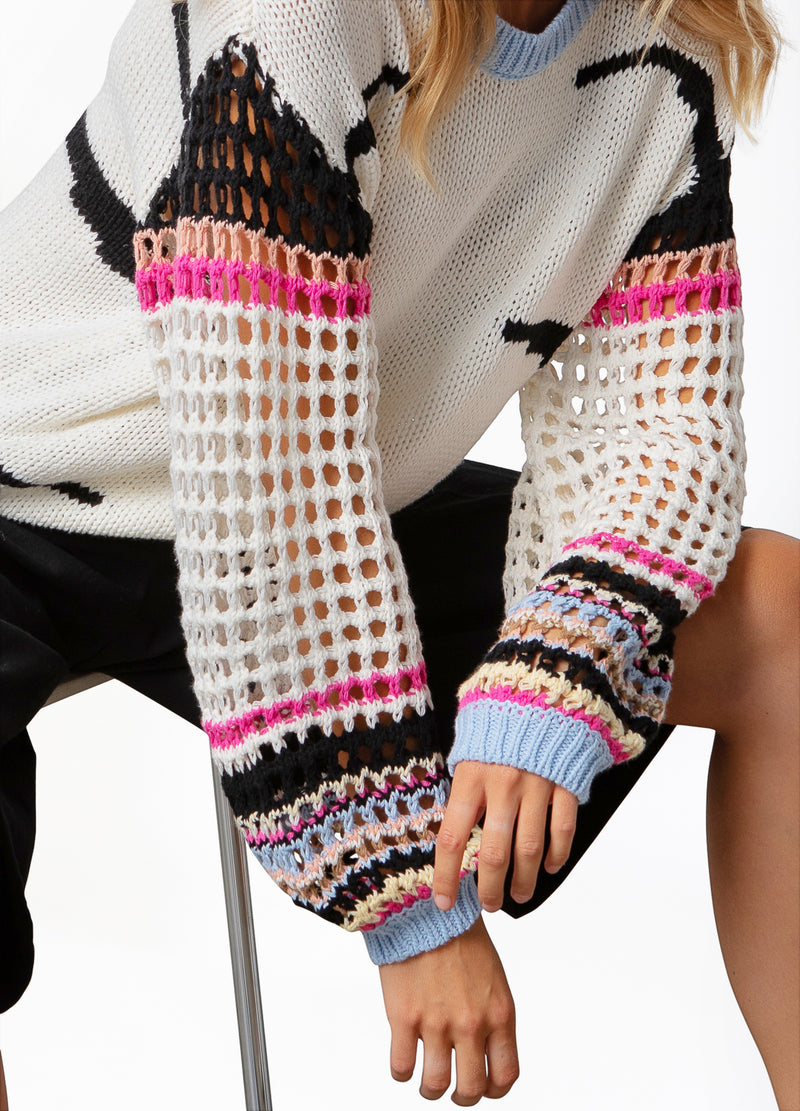 Coster Copenhagen STRIK MED BRED STRIBE OG HÆKLEDE ÆRMER Knitwear Mix - 999