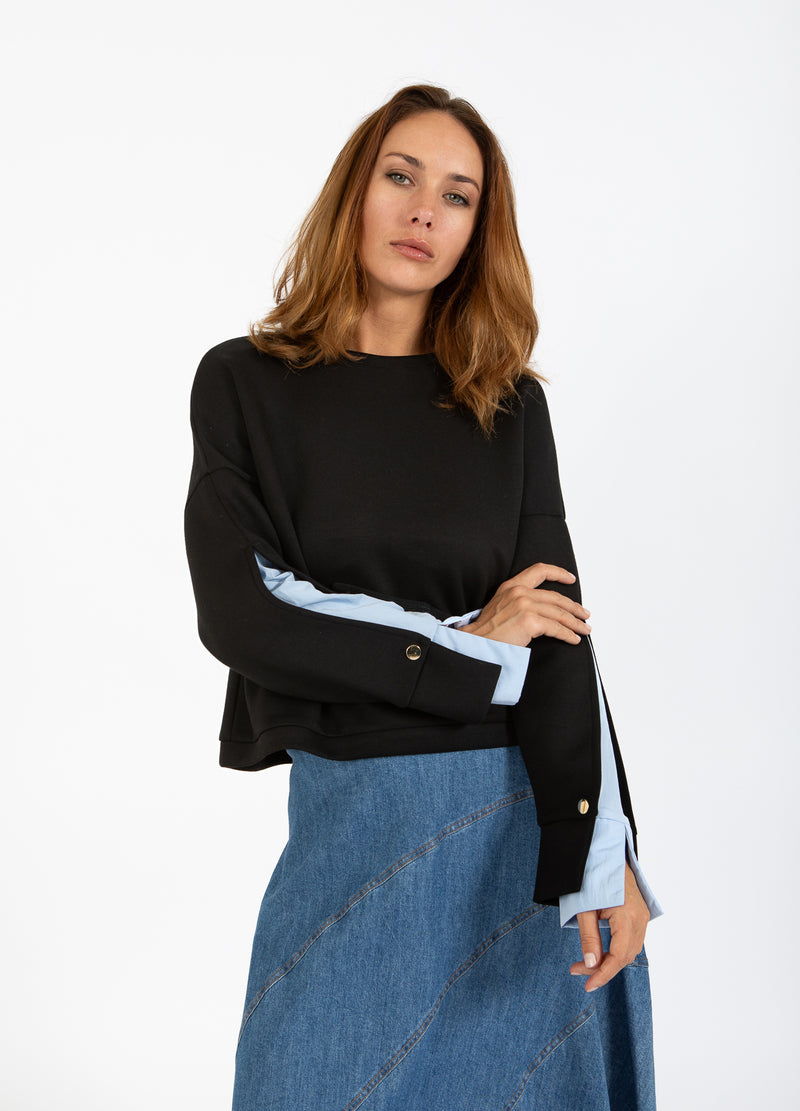 Coster Copenhagen SWEATSHIRT MED ÄRMDETALJ Shirt/Blouse Black / ice blue - 170