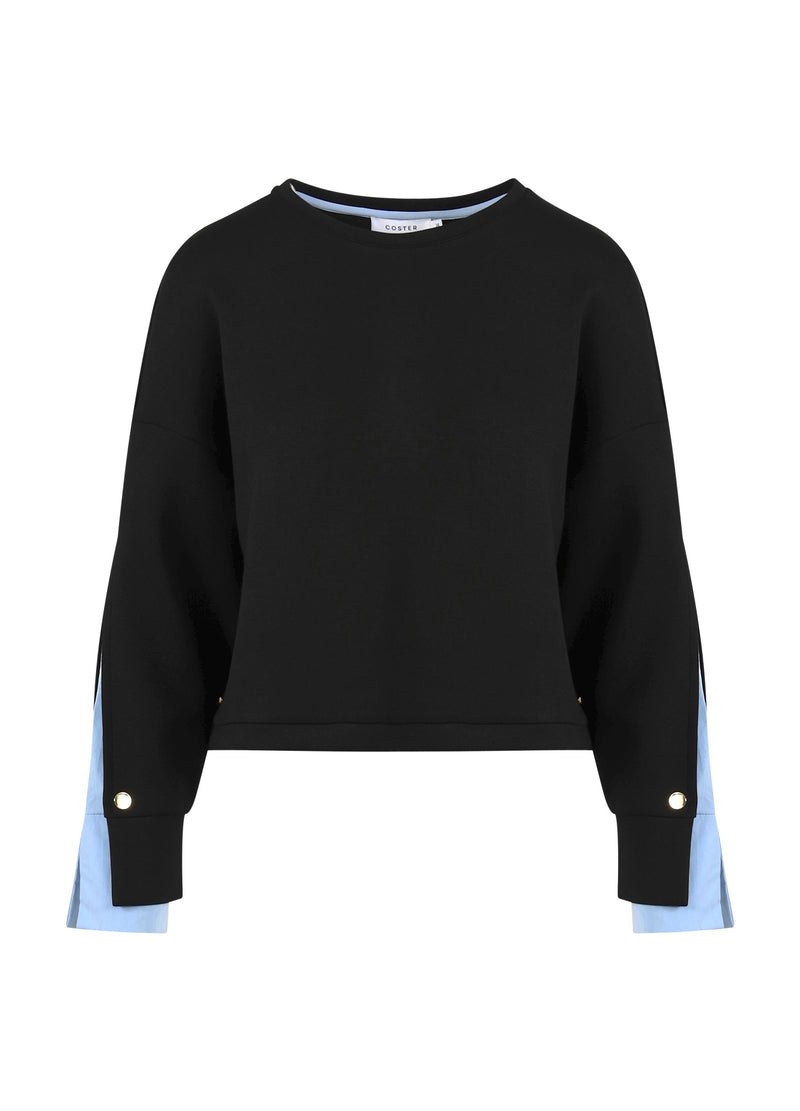 Coster Copenhagen SWEATSHIRT MED ÄRMDETALJ Shirt/Blouse Black / ice blue - 170