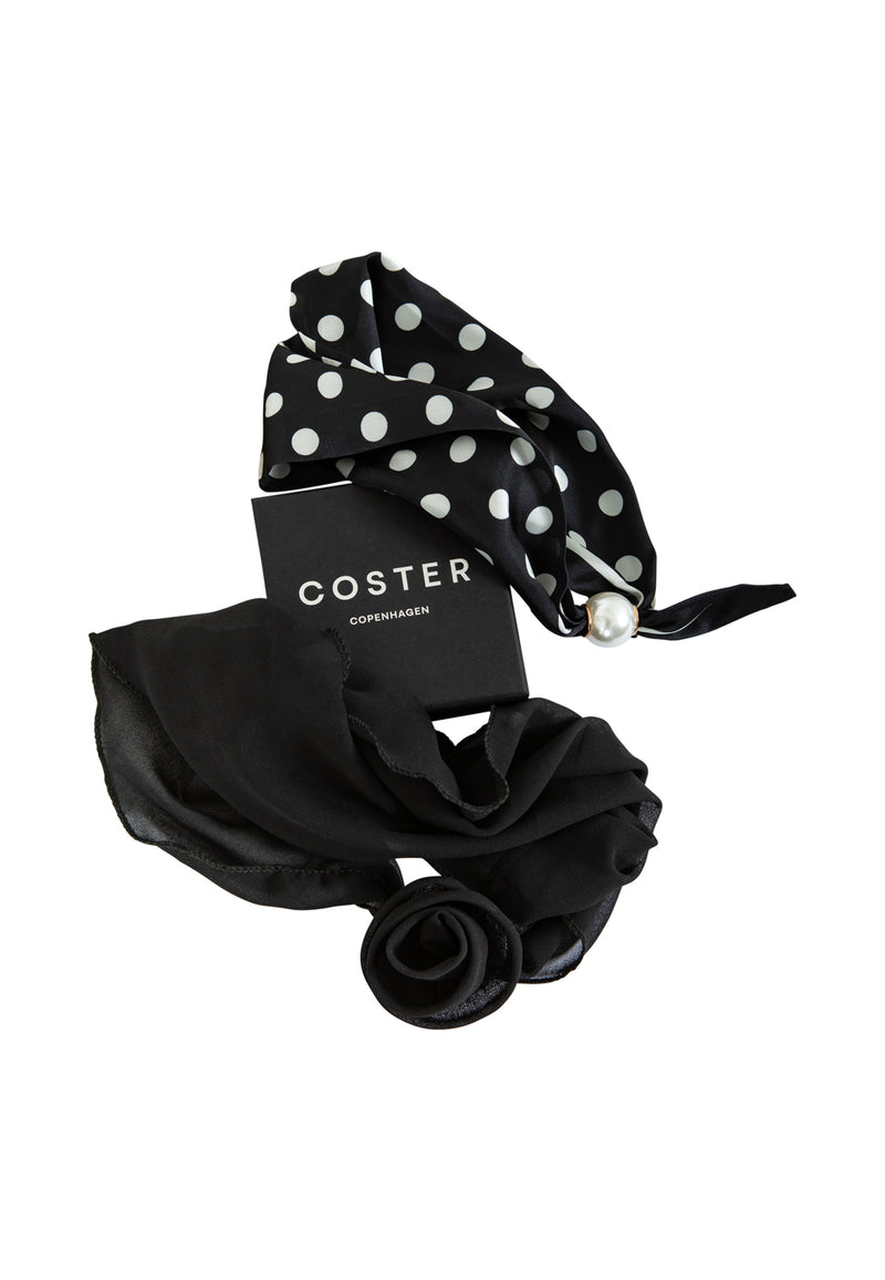 Coster Copenhagen Small scarves - 2 pack Accessories Black flower/Dot mix print - 999