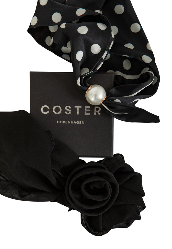 Coster Copenhagen Small scarves - 2 pack Accessories Black flower/Dot mix print - 999