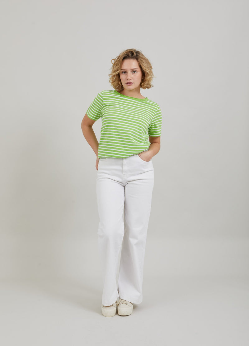 Coster Copenhagen T-SHIRT M. RÄNDER- MEDELLÅNGA ÄRMAR T-Shirt Flashy green stripe - 401