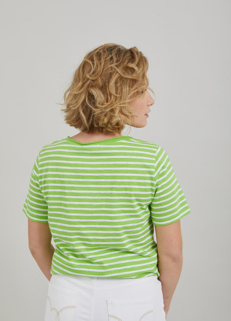 Coster Copenhagen T-SHIRT M. RÄNDER- MEDELLÅNGA ÄRMAR T-Shirt Flashy green stripe - 401