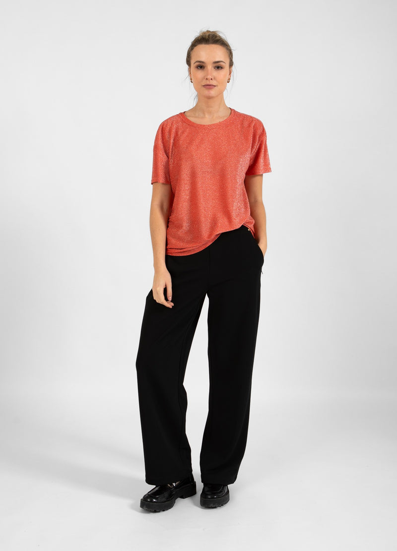 Coster Copenhagen T-SHIRT MED GLITTER Shirt/Blouse Hot coral - 685