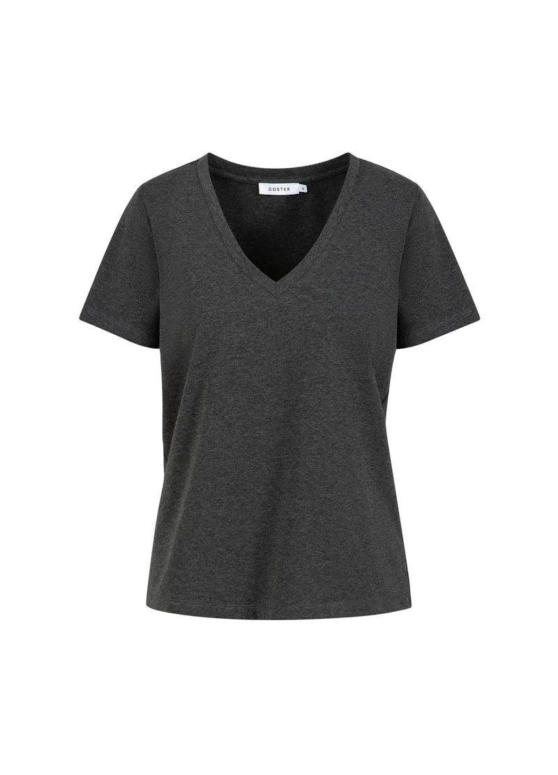 Coster Copenhagen T-SHIRT MED V-RINGNING - HALVLÅNGA ÄRMAR T-Shirt Dark Grey Melange - 128