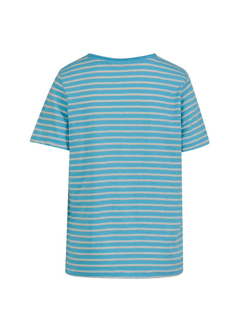 Coster Copenhagen T-SHIRT MED RANDE - MELLA ÄRM T-Shirt Aqua blue/creme stripe - 584