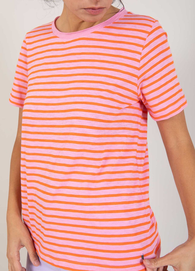 Coster Copenhagen T-SHIRT MED RANDE - MELLA ÄRM T-Shirt Baby pink/mandarin stripe - 666