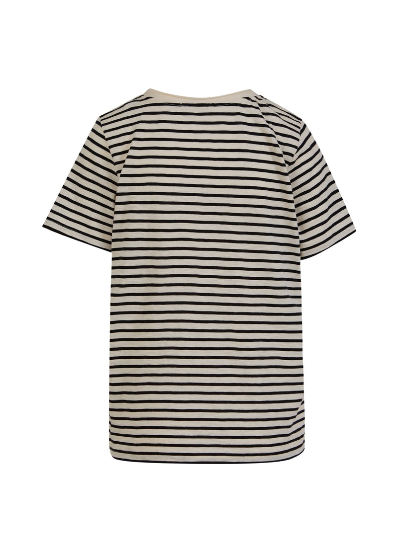 Coster Copenhagen T-SHIRT MED RANDE - MELLA ÄRM T-Shirt Creme/black stripe - 257