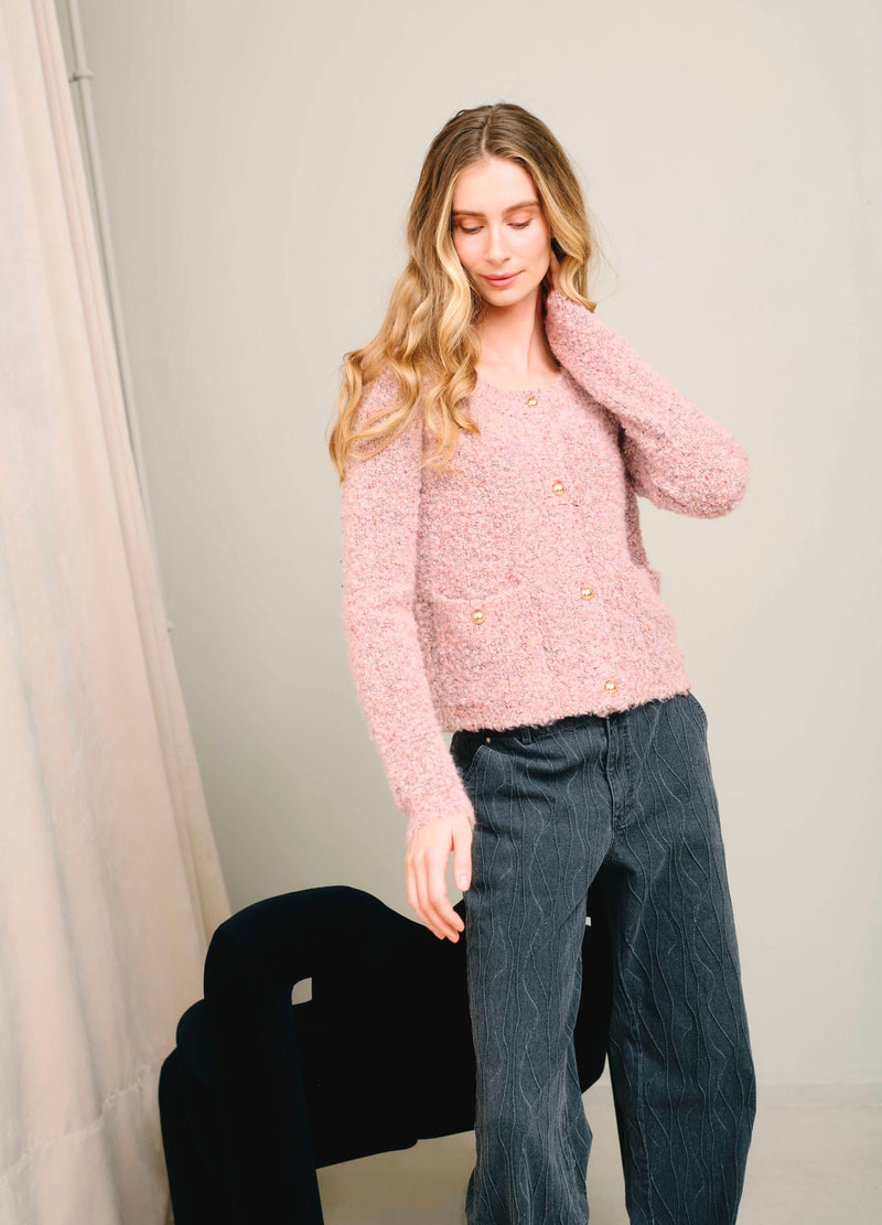 Coster Copenhagen TÄT BOUCLE KARDIGAN Knitwear Rose boucle - 677