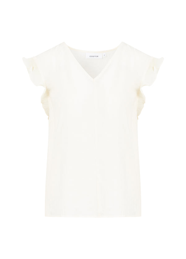 Coster Copenhagen TOPP MED VOLANGER I V-RINGNING Shirt/Blouse Creme - 241