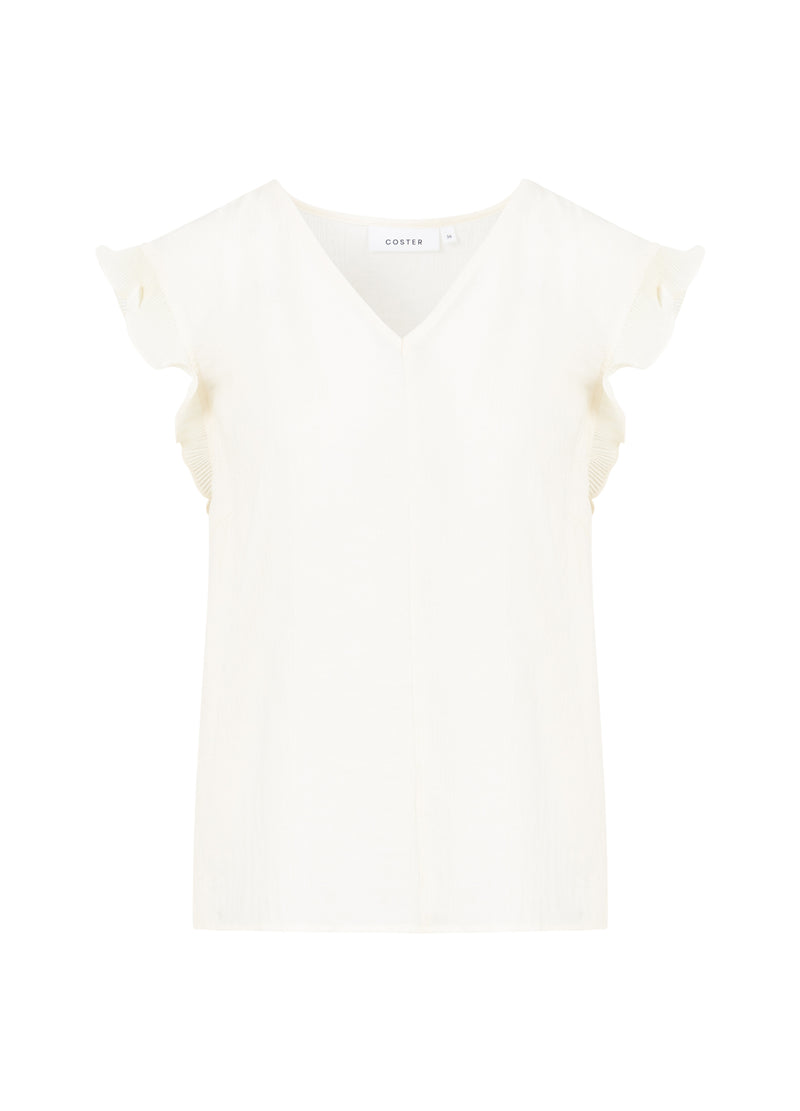 Coster Copenhagen TOPP MED VOLANGER I V-RINGNING Shirt/Blouse Creme - 241