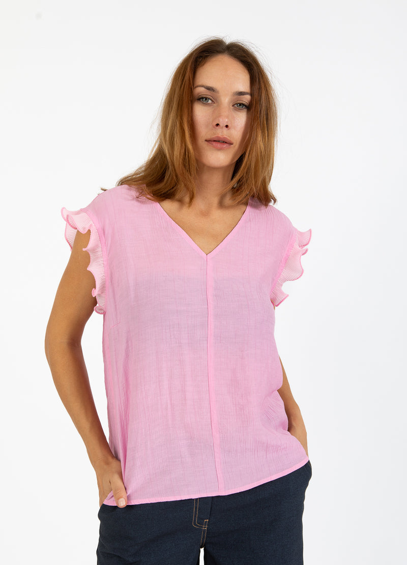 Coster Copenhagen TOPP MED VOLANGER I V-RINGNING Shirt/Blouse Magenta - 861