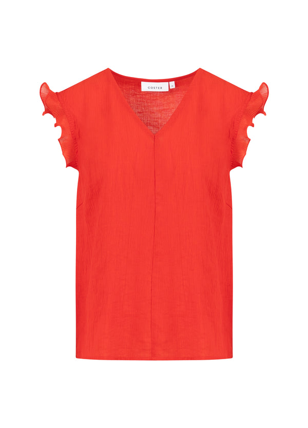 Coster Copenhagen TOPP MED VOLANGER I V-RINGNING Shirt/Blouse Scarlet red - 618