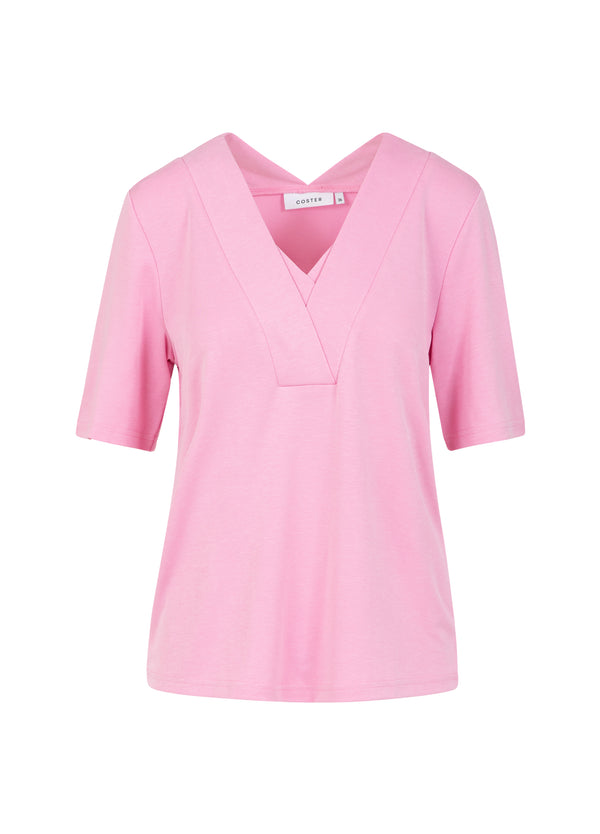 Coster Copenhagen TOP MED DOBBELT V-UDSKÆRING I JERSEY PIQUE Shirt/Blouse Bon bon pink - 671