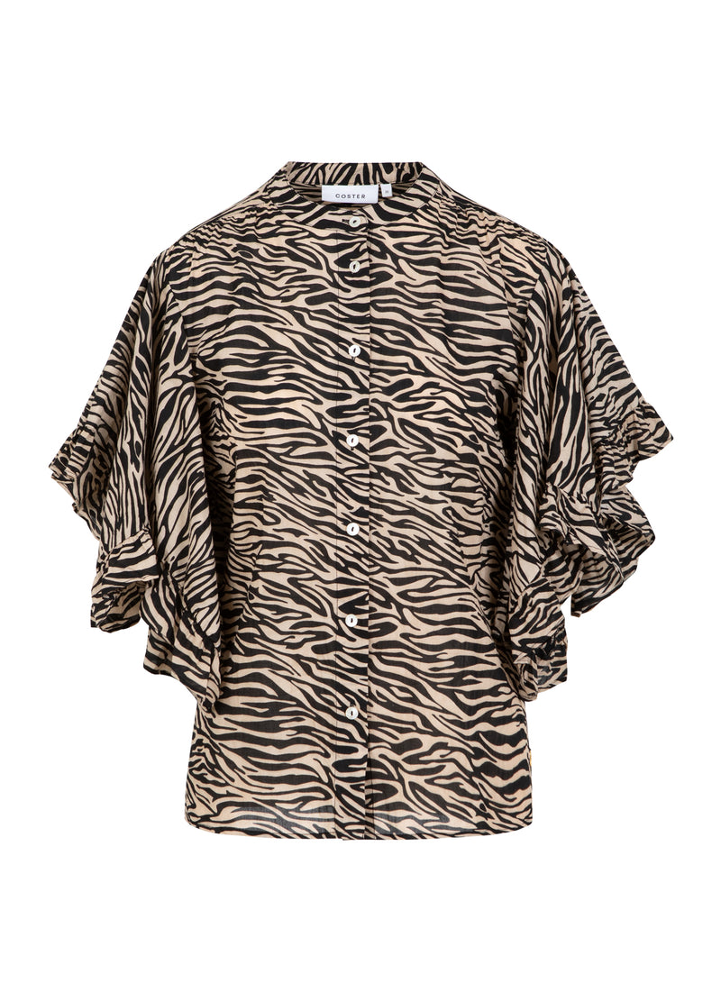 Coster Copenhagen TOP MED RYNKEDE ÆRMER I ZEBRA PRINT Shirt/Blouse Zebra print - 914