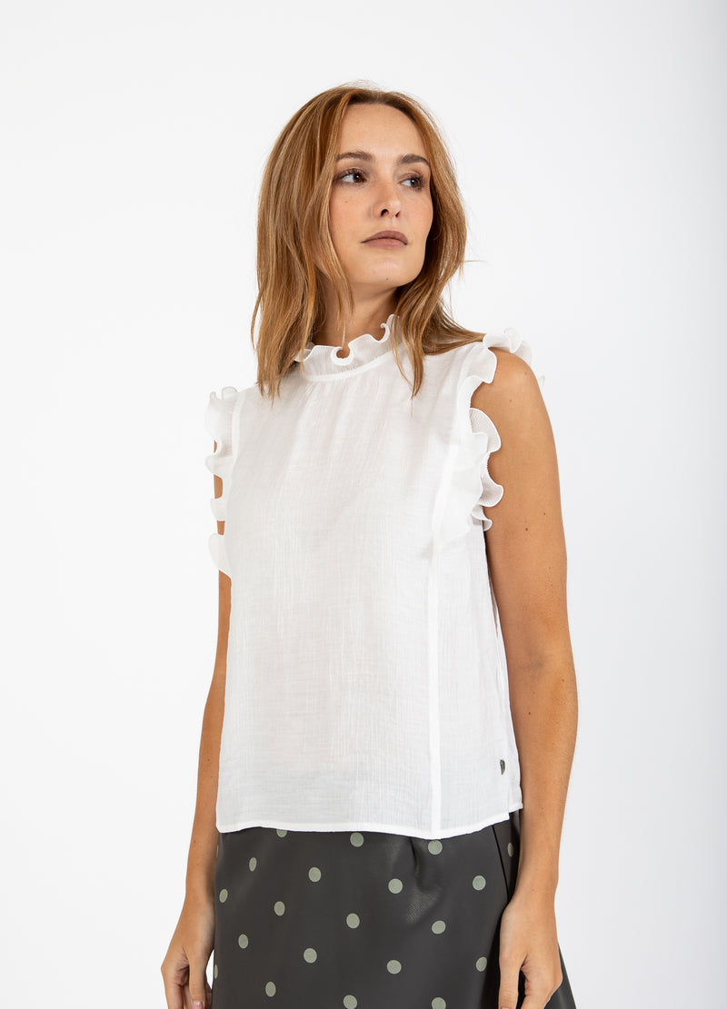 Coster Copenhagen TOP MED VOLANGER Shirt/Blouse Off white - 201