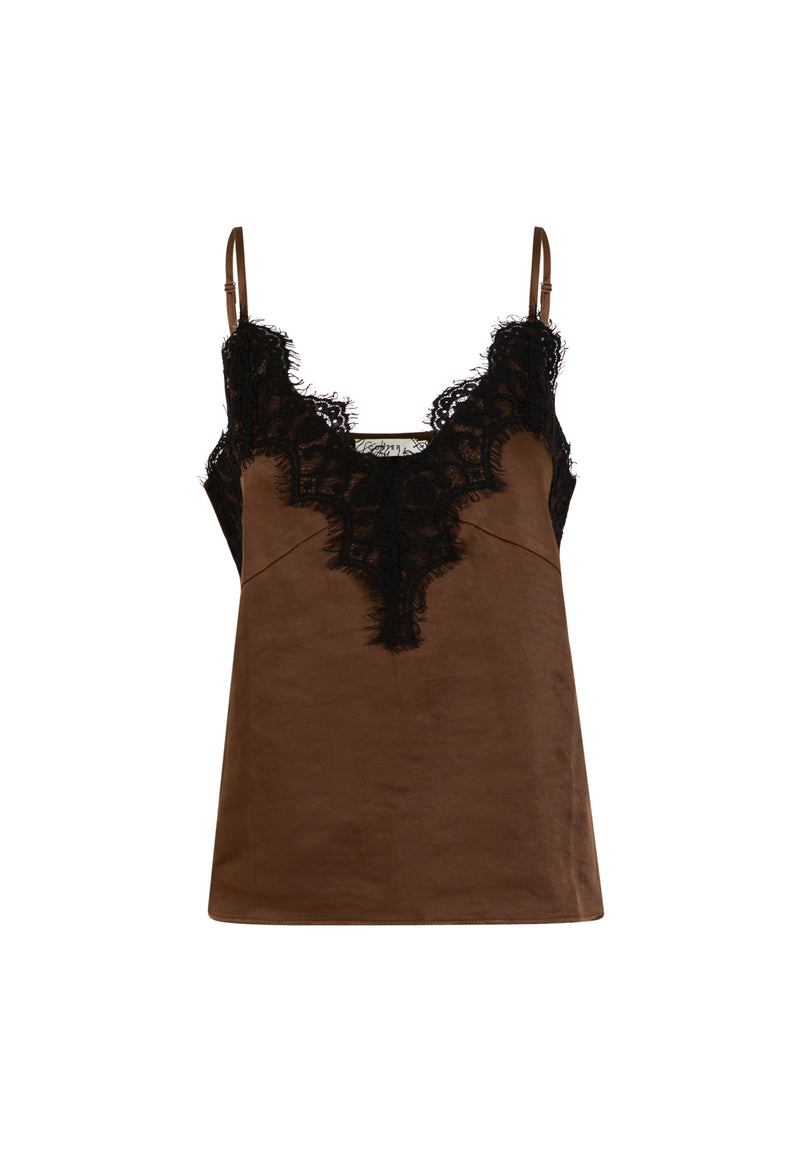 Coster Copenhagen Top with lace detail Top - Short sleeve Dark Brown - 335