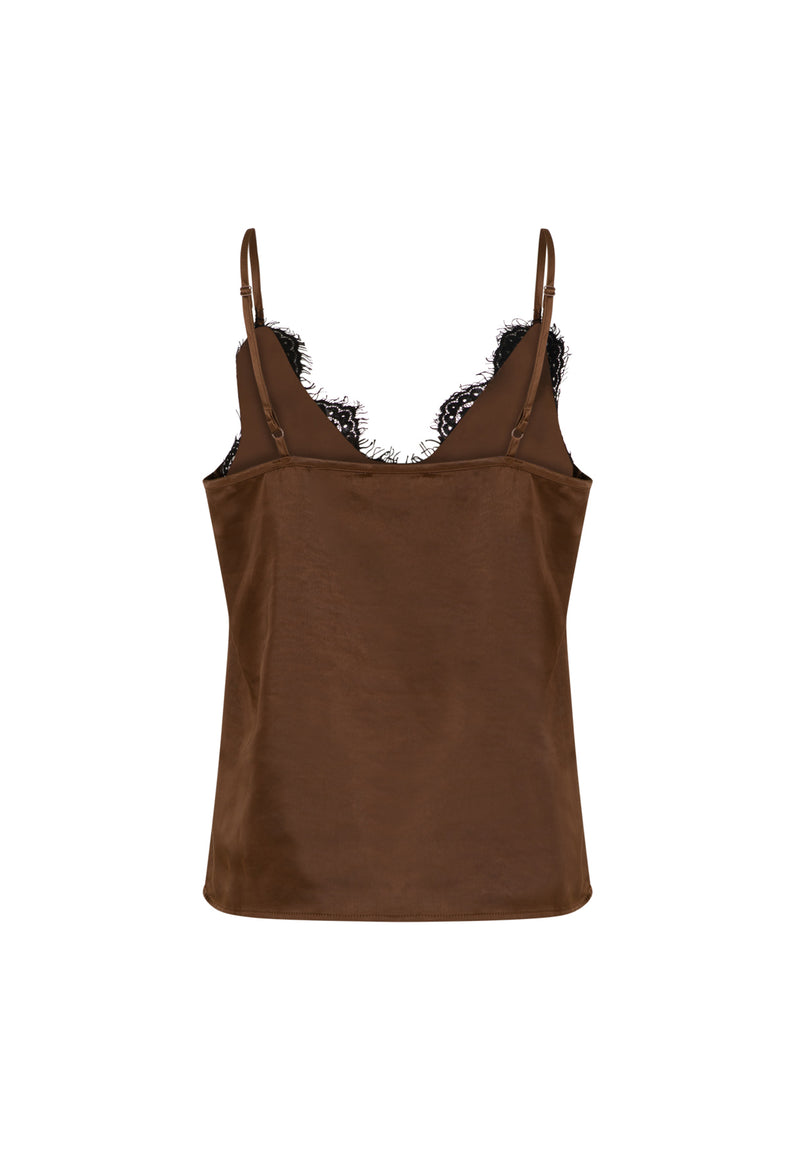 Coster Copenhagen Top with lace detail Top - Short sleeve Dark Brown - 335