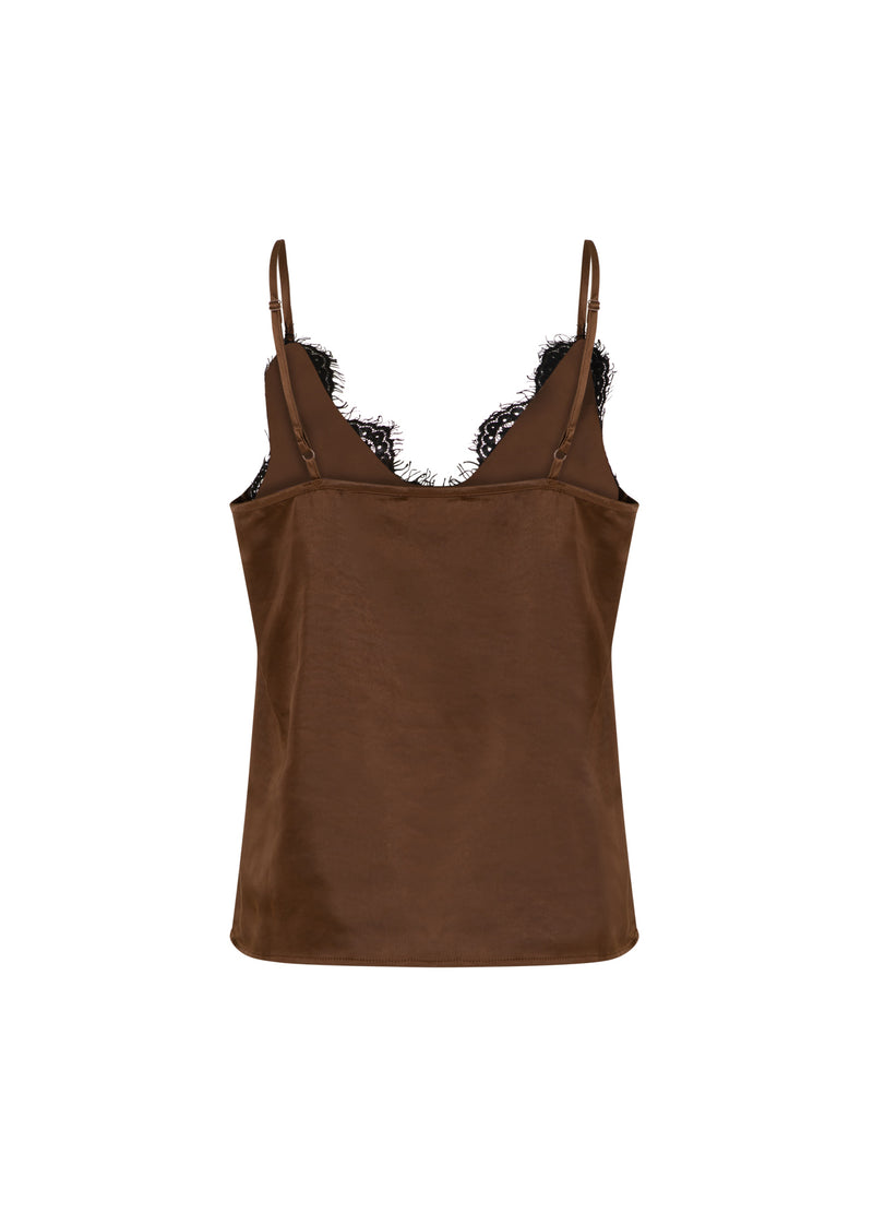 Coster Copenhagen Top with lace detail Top - Short sleeve Dark Brown - 335