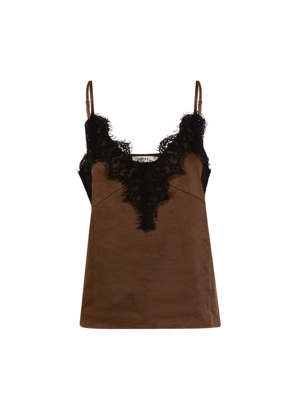 Coster Copenhagen Top with lace detail Top - Short sleeve Dark Brown - 335