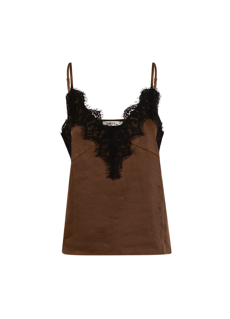 Coster Copenhagen Top with lace detail Top - Short sleeve Dark Brown - 335