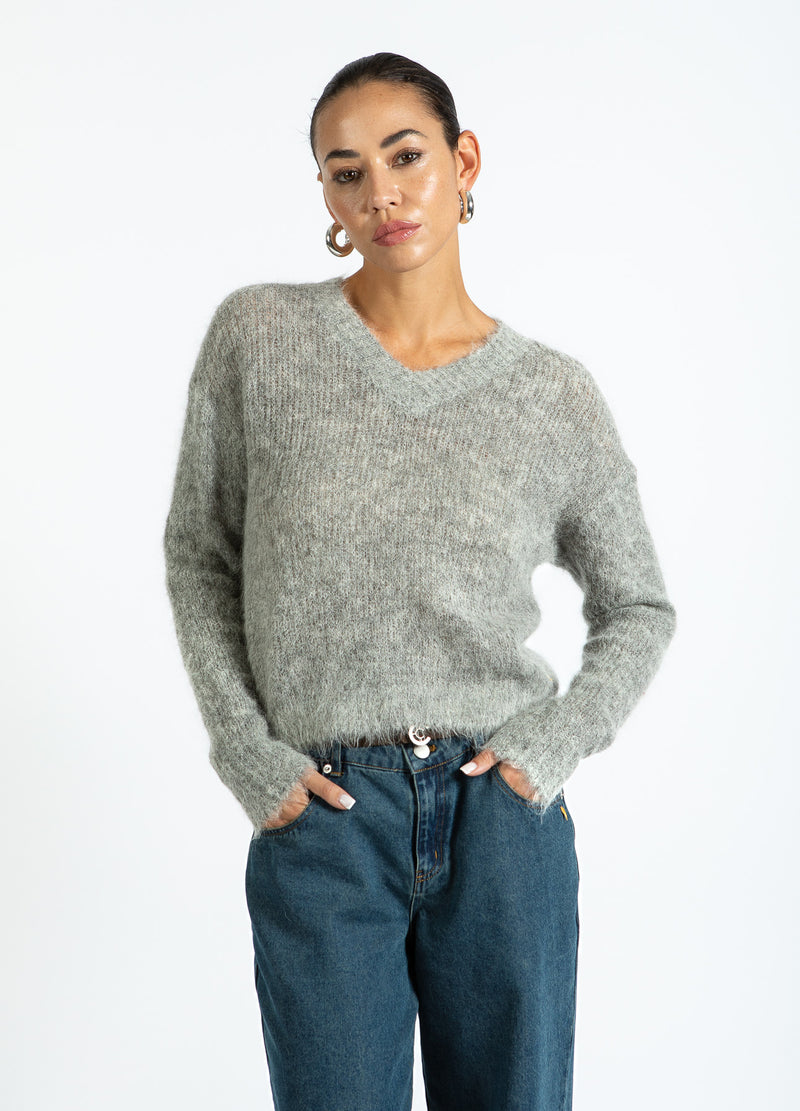 Coster Copenhagen V-HALSSTRICK I ALPACKA Knitwear Light grey melange - 129