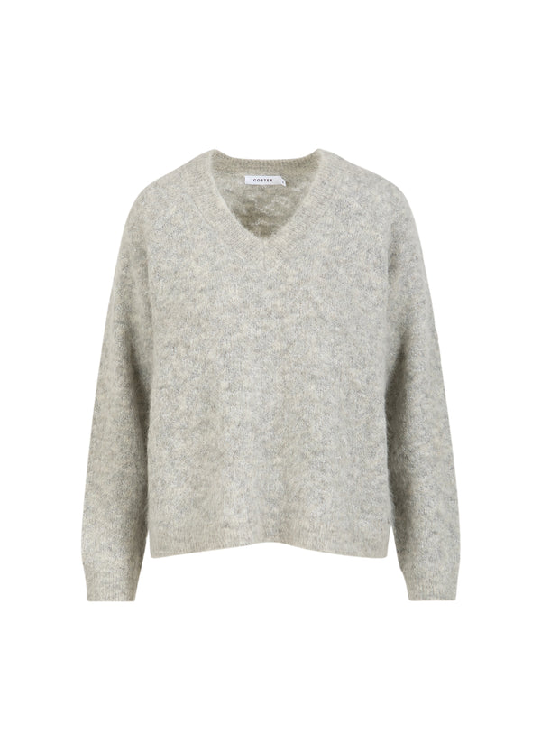 Coster Copenhagen V-ringning med silver hundtandsmönster Knitwear Mist grey - 121