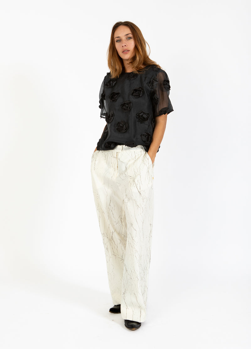 Coster Copenhagen VECKAD KOSTYMBYXOR - PETRA PASSFORM Pants Creme/black crinkle - 937